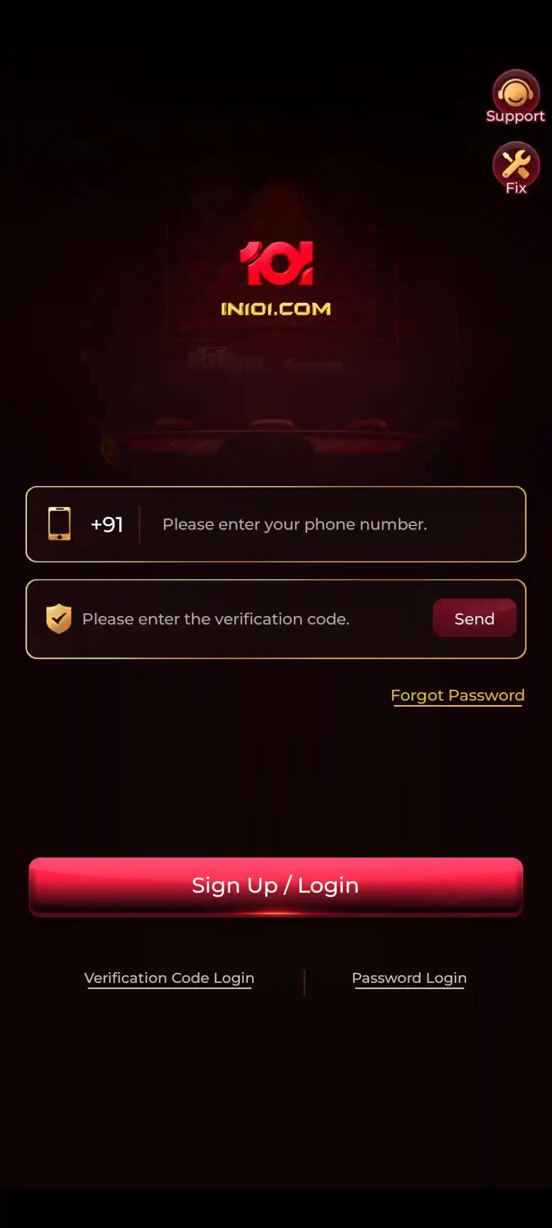 IN101 Game Login mobile account screen