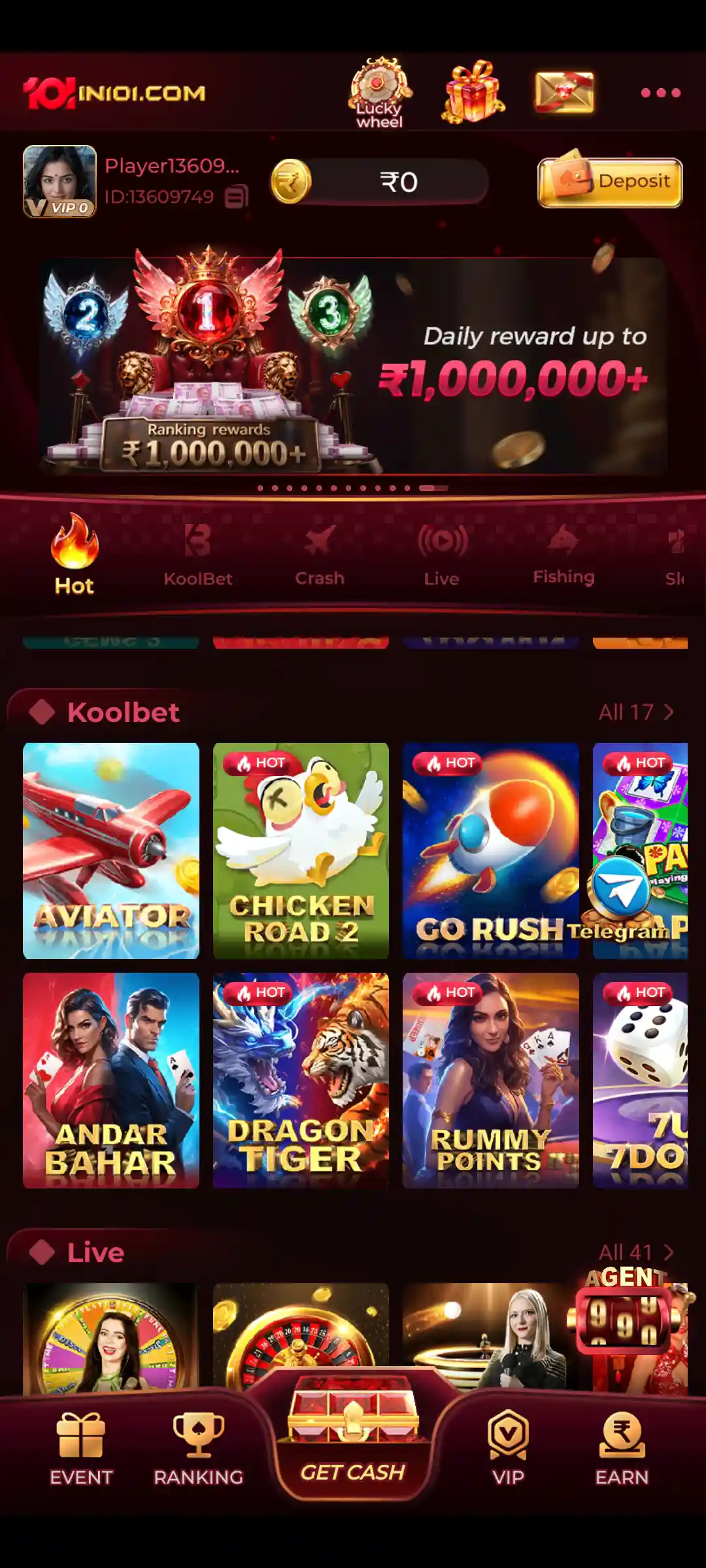 IN101 Online Game Android gaming screen