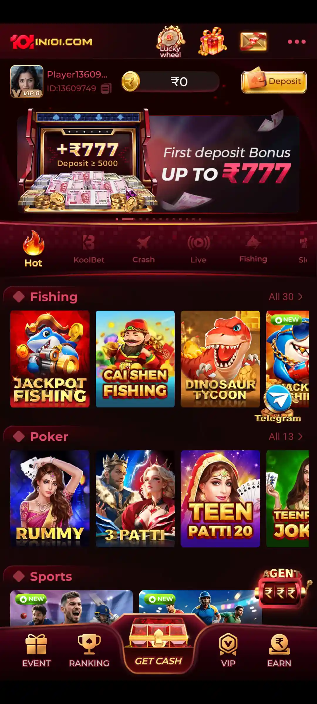 IN101 Game App bonus and rewards section